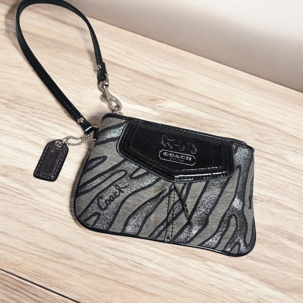 Coach Vintage Black and Silver Zebra Wristlet Wallet
